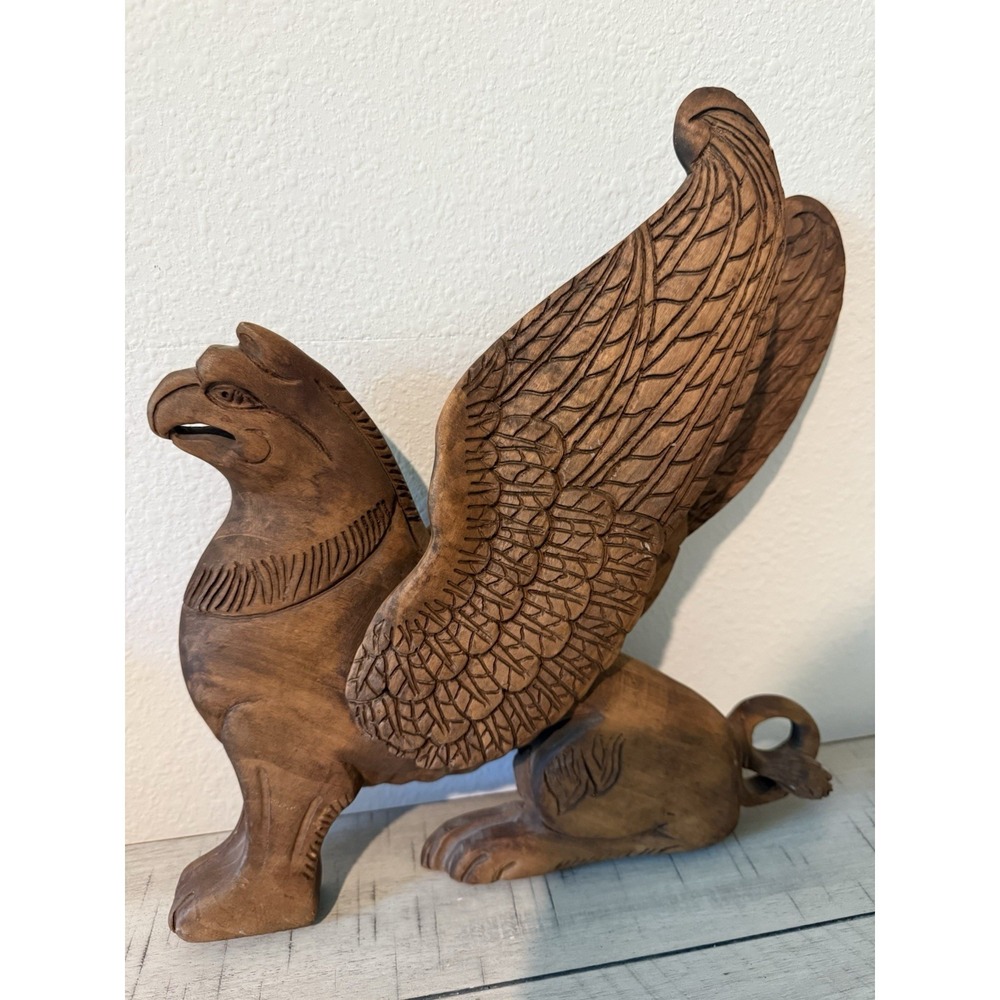Rare Hand Carved Wooden Mahogany Griffin